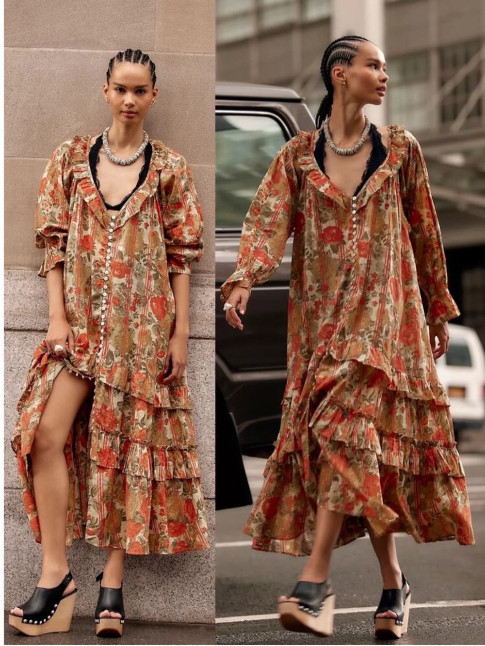 Free People Garden Wonders Maxi Dress Retro 70s Bohemian Floral Size XL